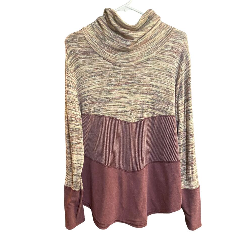Maurices Large Cowl Neck Knit Top Pink Gray Long Sleeve